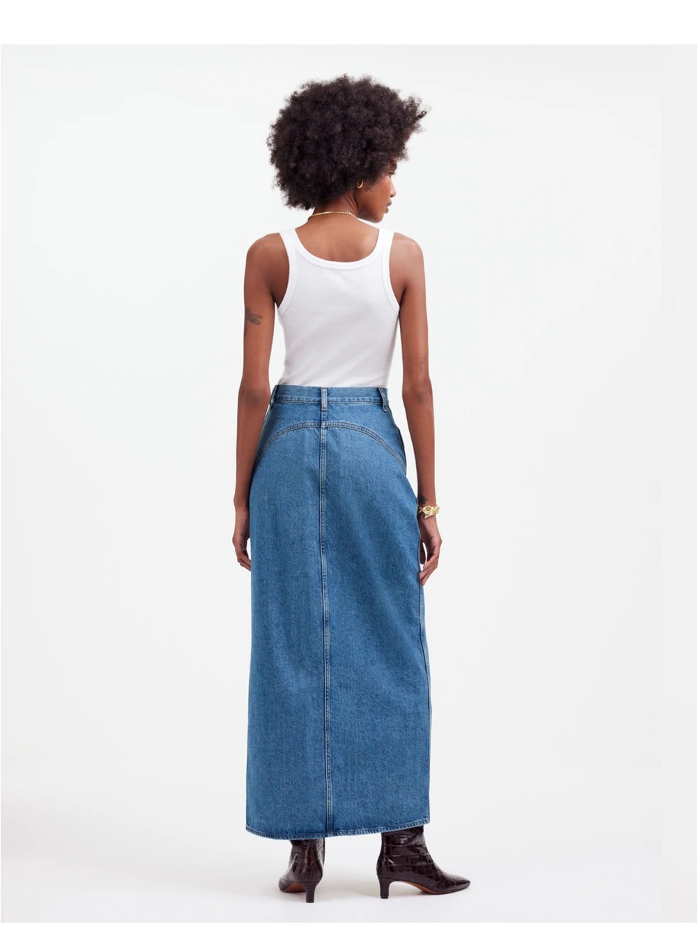 NWOT Madewell Blue Denim Western
Maxi Skirt Boho Front Slit Yolk Size 39" Fall - Picture 5 of 12